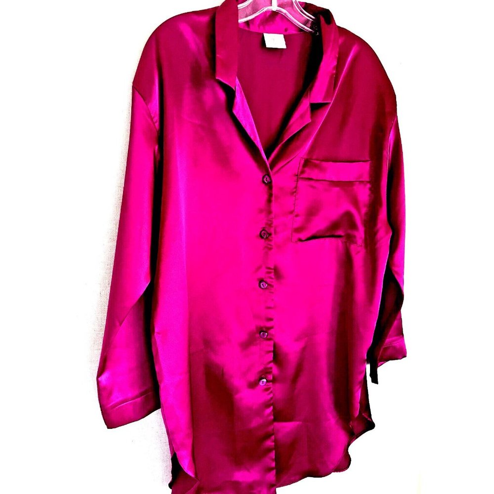 Miss California Purple Sleepwear Night Gawn Size L Button Up Long Slvs. New VTG